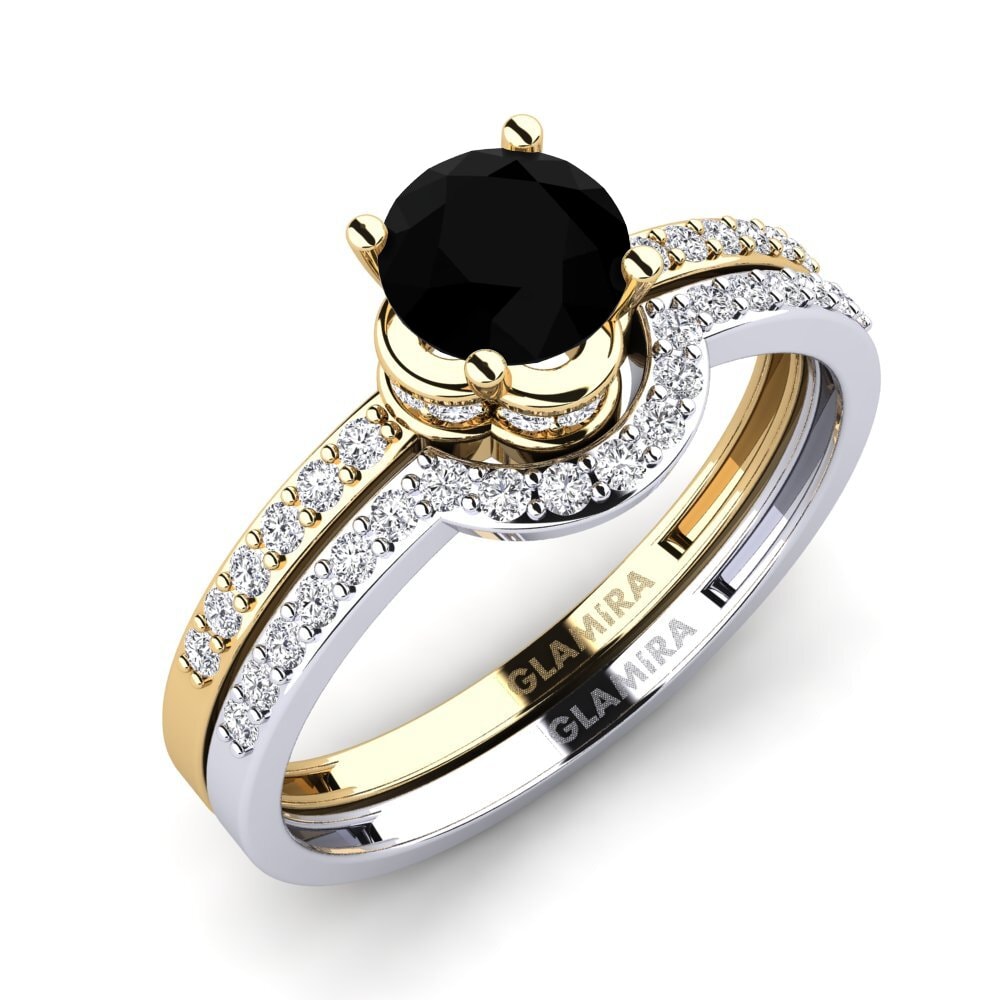 14ct Yellow & White Gold Black Diamond Bridal Set Htingi