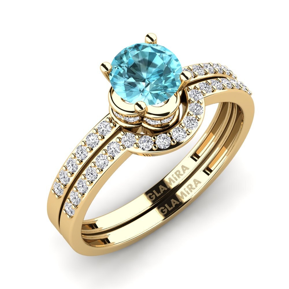 14ct Yellow Gold Blue Zircon Bridal Set Htingi