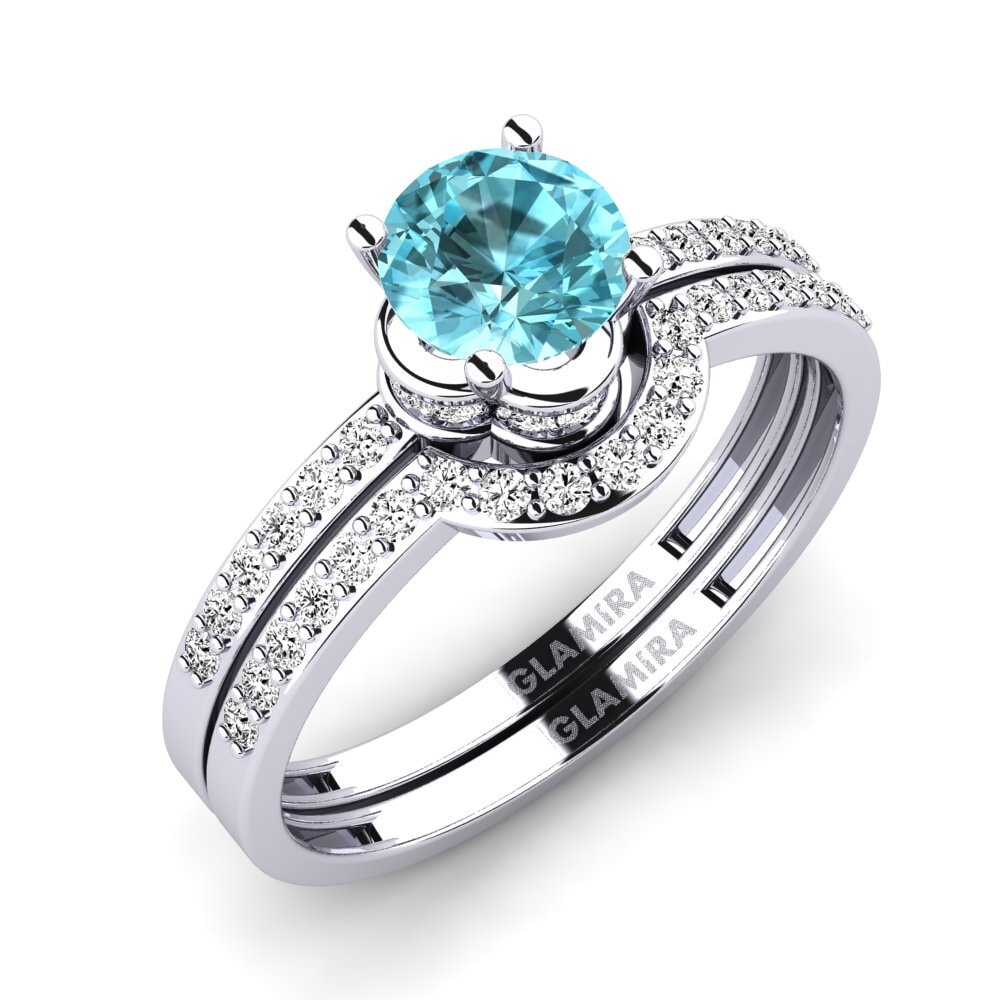 白-鉑金 蓝锆石 婚礼套装 Htingi