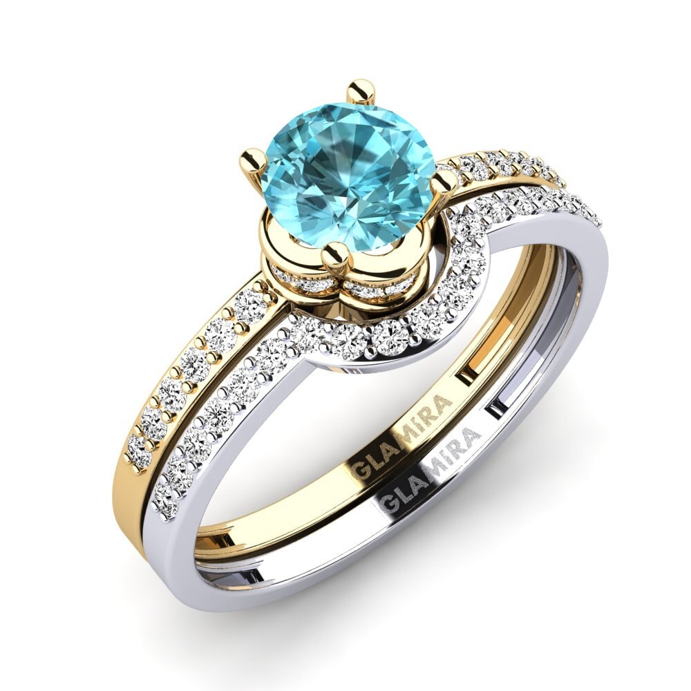 14ct Yellow & White Gold Blue Zircon Bridal Set Htingi