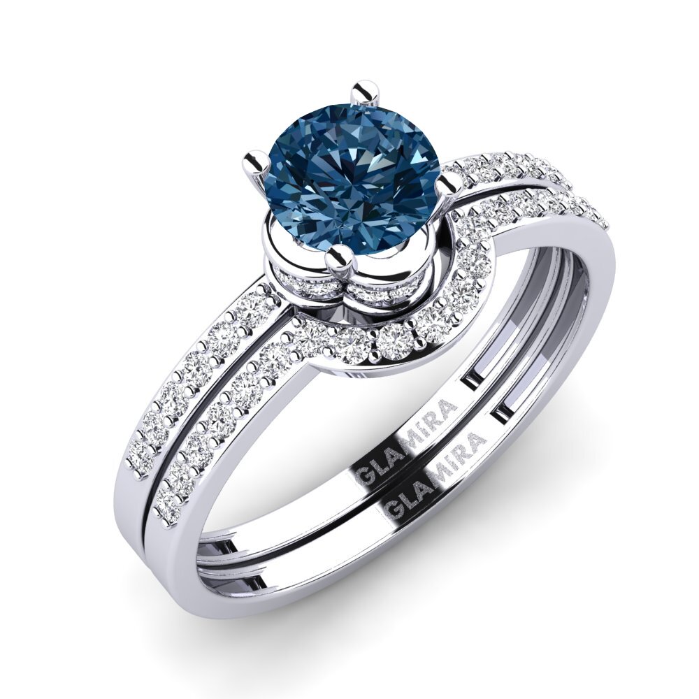14ct White Gold Blue Diamond Bridal Set Htingi