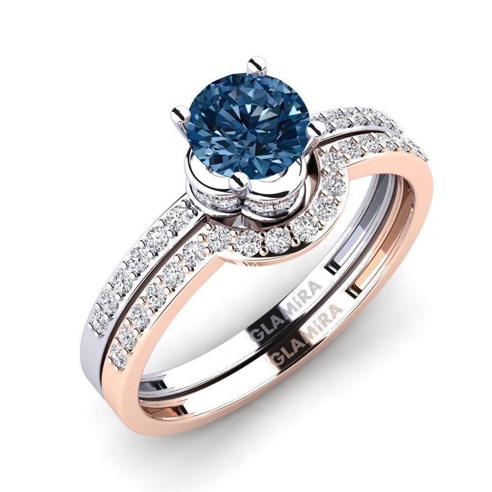14ct White & Rose Gold Blue Diamond Bridal Set Htingi
