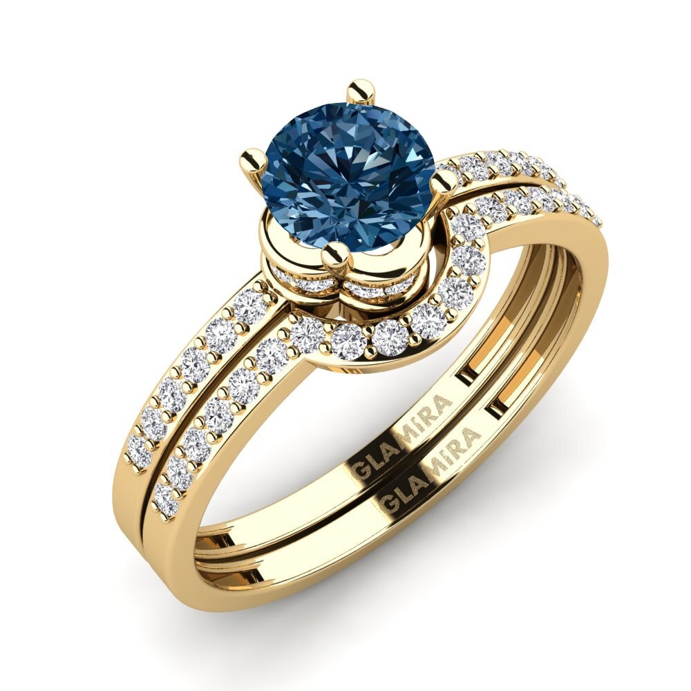 9ct Yellow Gold Blue Diamond Bridal Set Htingi