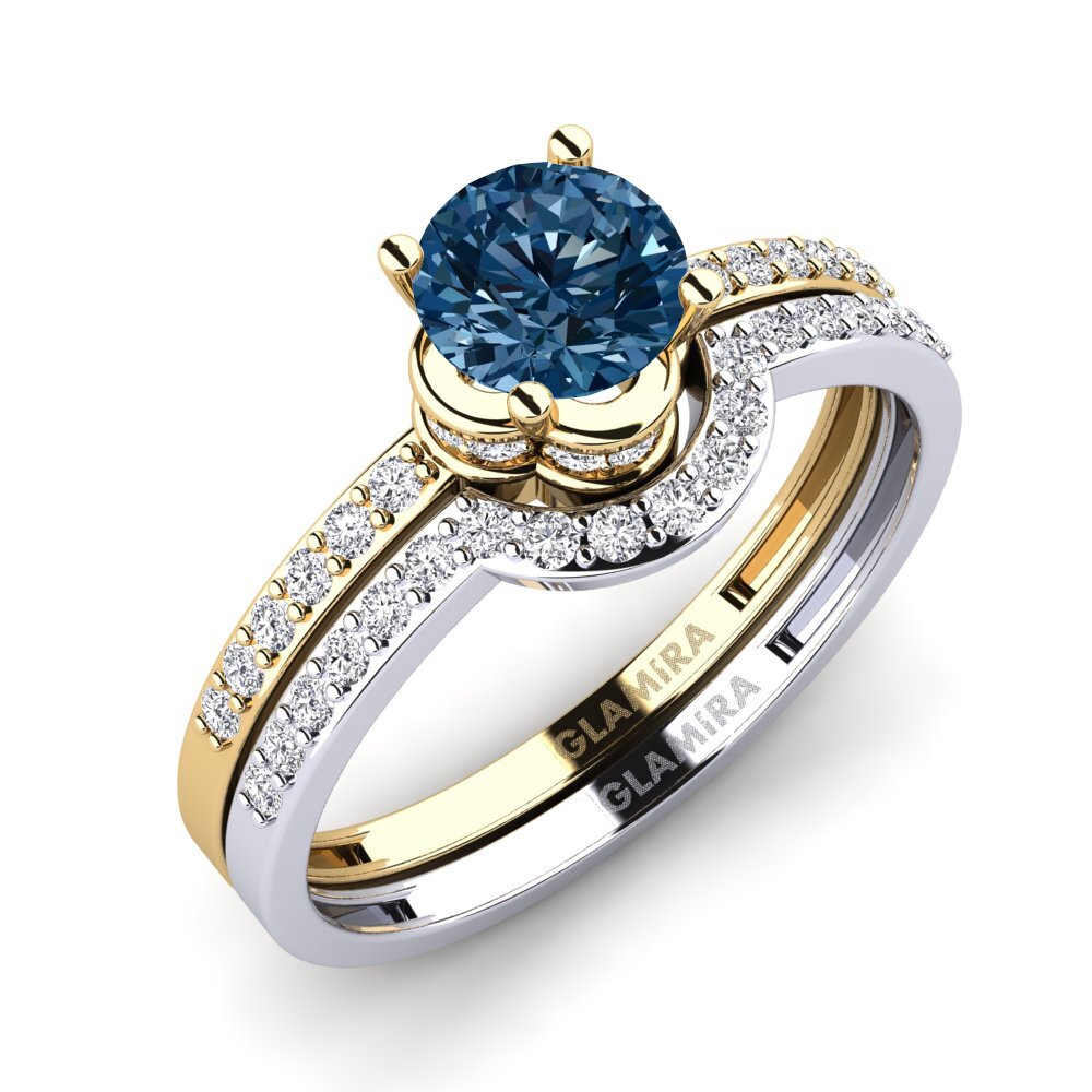 14ct Yellow & White Gold Blue Diamond Bridal Set Htingi