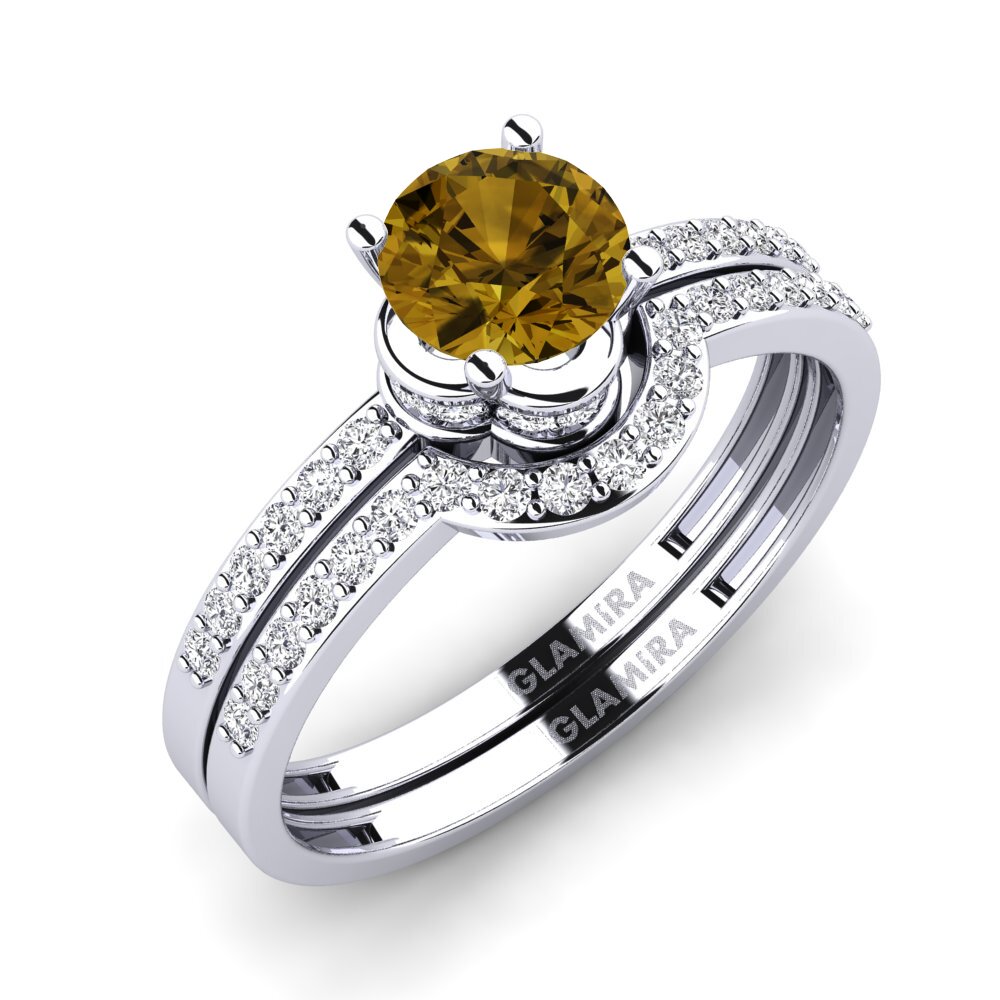 9ct White Gold Brown Zircon Bridal Set Htingi