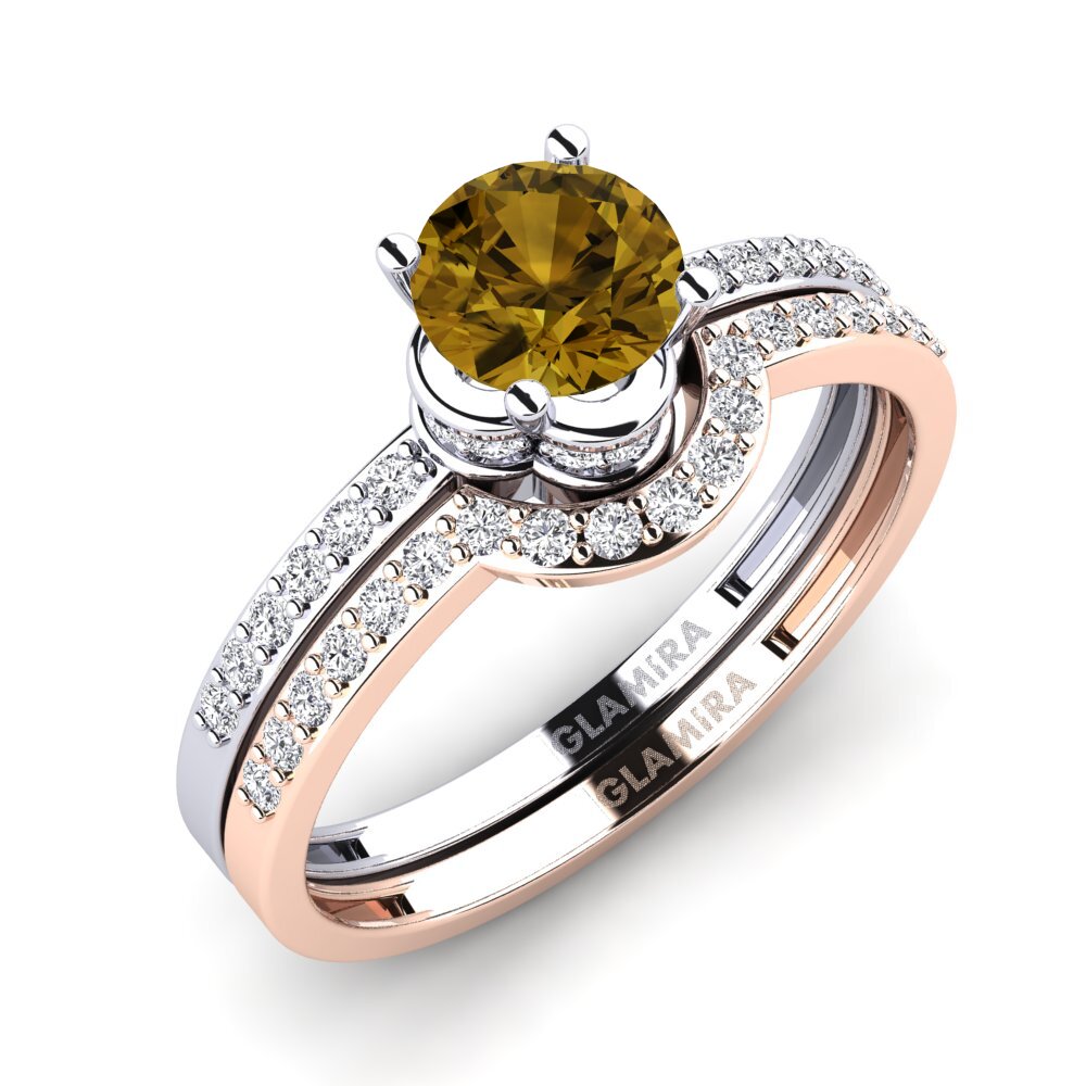 18ct White & Rose Gold Brown Zircon Bridal Set Htingi