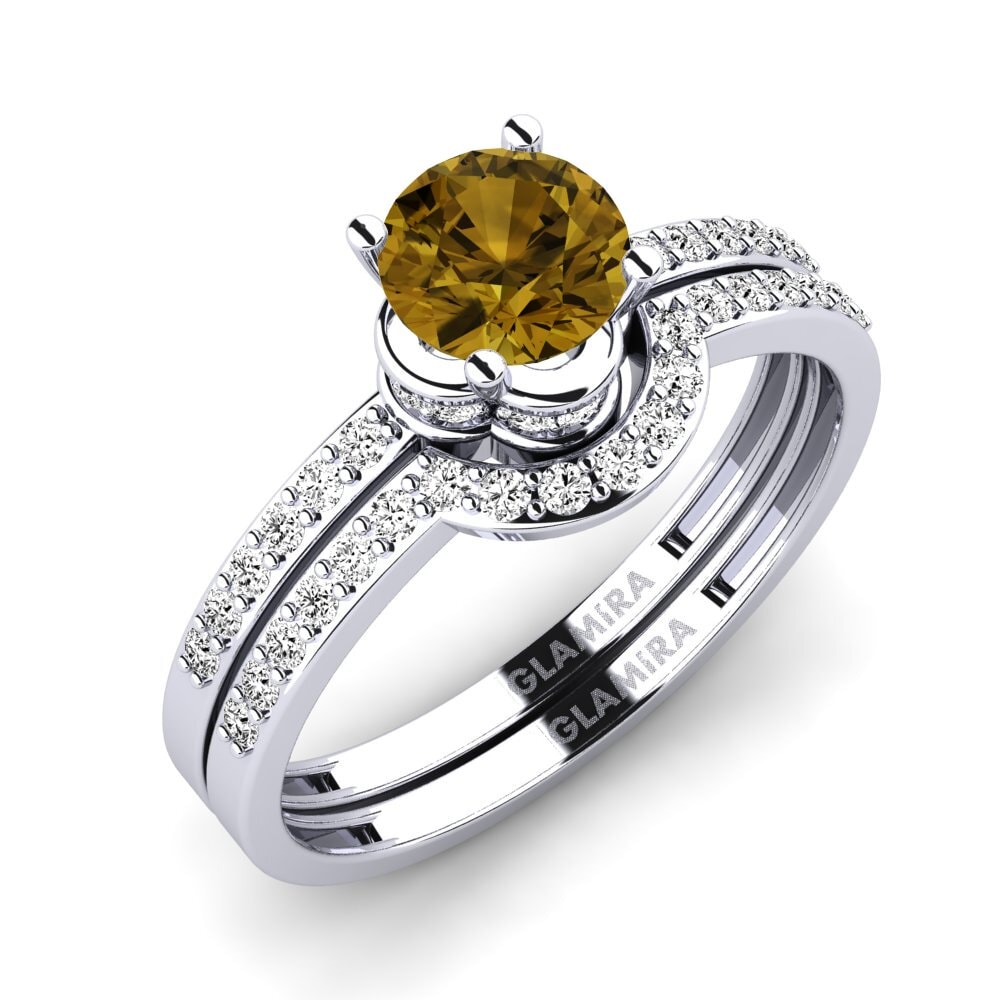 14ct White Gold Brown Zircon Bridal Set Htingi