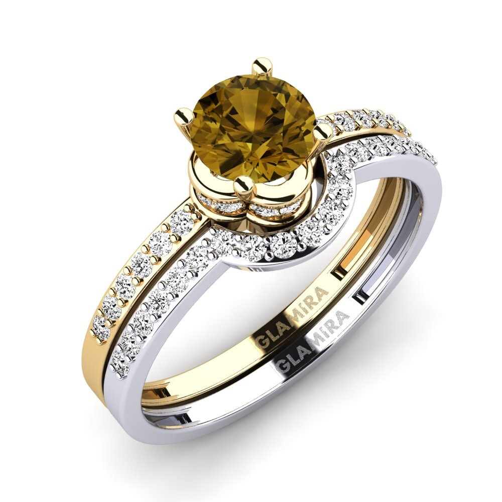 14ct Yellow & White Gold Brown Zircon Bridal Set Htingi