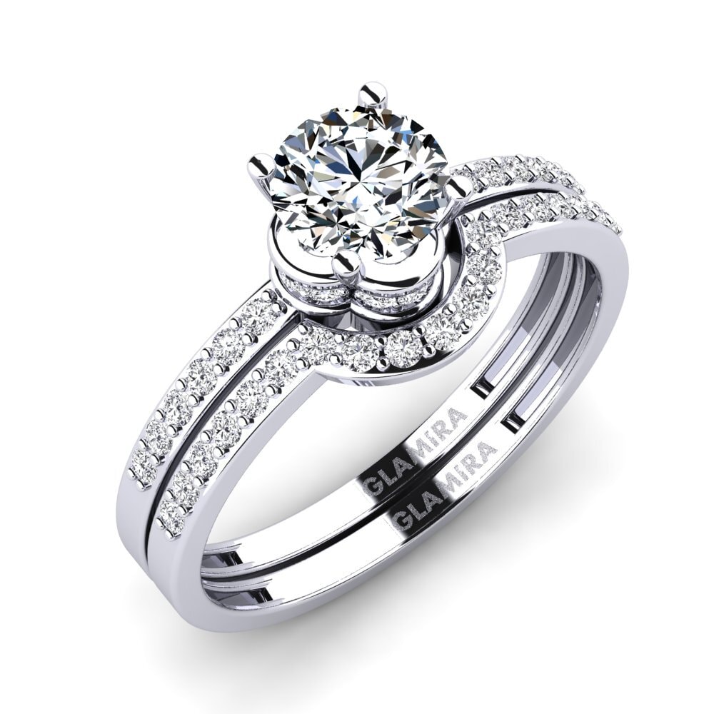 9k Oro Blanco Circonita Set de Anillos Htingi