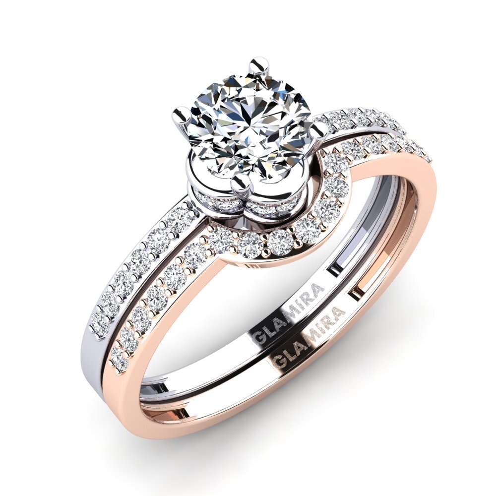 14k Oro Blanco & Rosa Circonita Set de Anillos Htingi