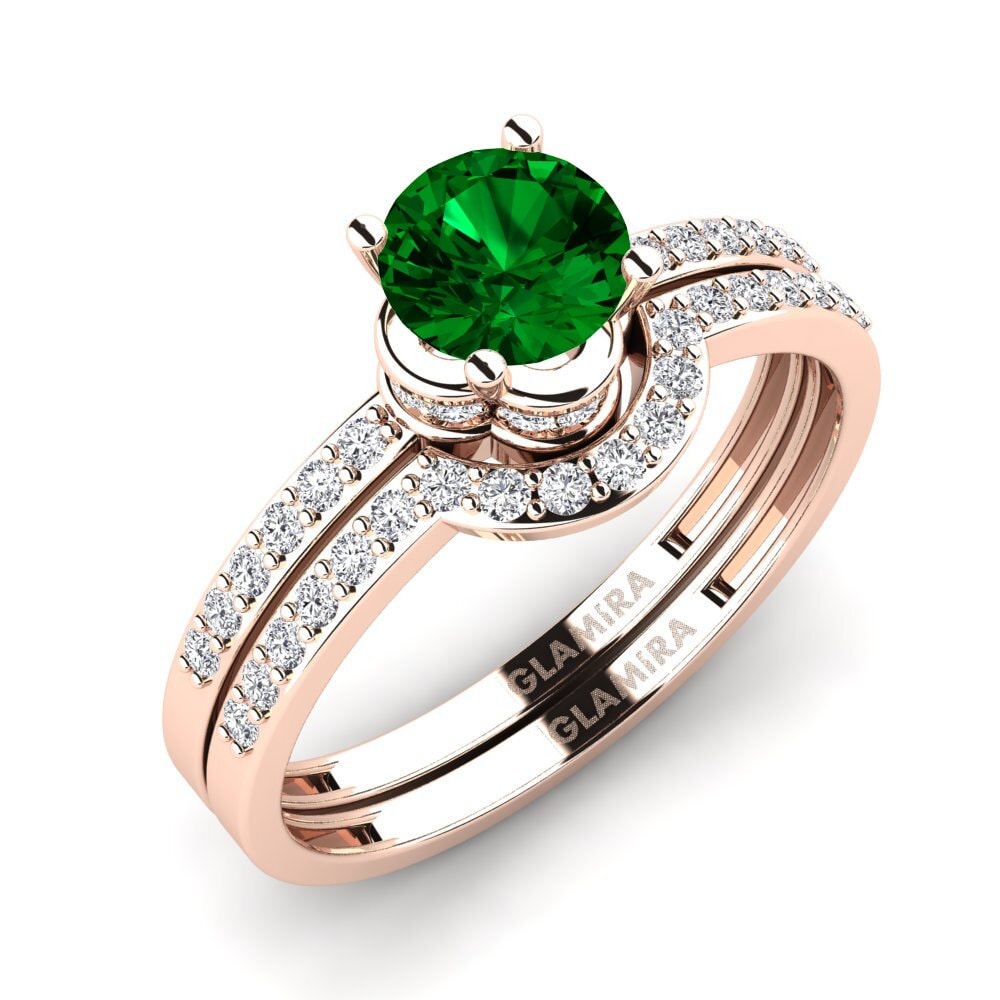 玫瑰金-14k 绿色氧化锆 婚礼套装 Htingi
