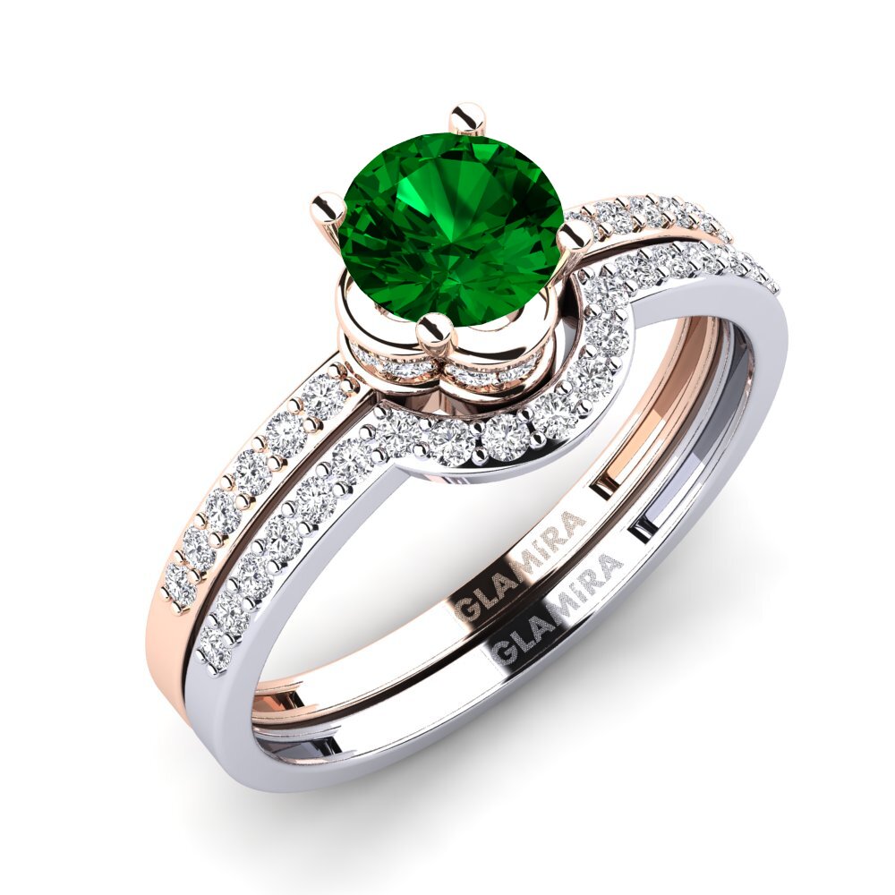 14k 紅白K金 绿色氧化锆 婚礼套装 Htingi