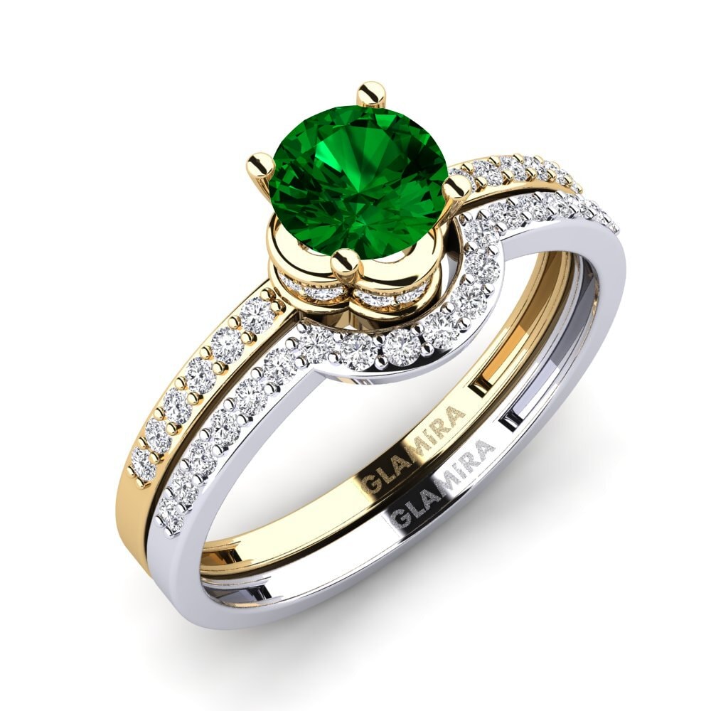 14ct Yellow & White Gold Green Zirconia Bridal Set Htingi
