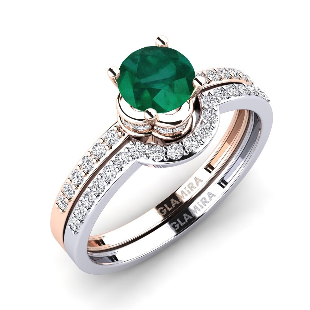 9ct Rose & White Gold Emerald Bridal Set Htingi