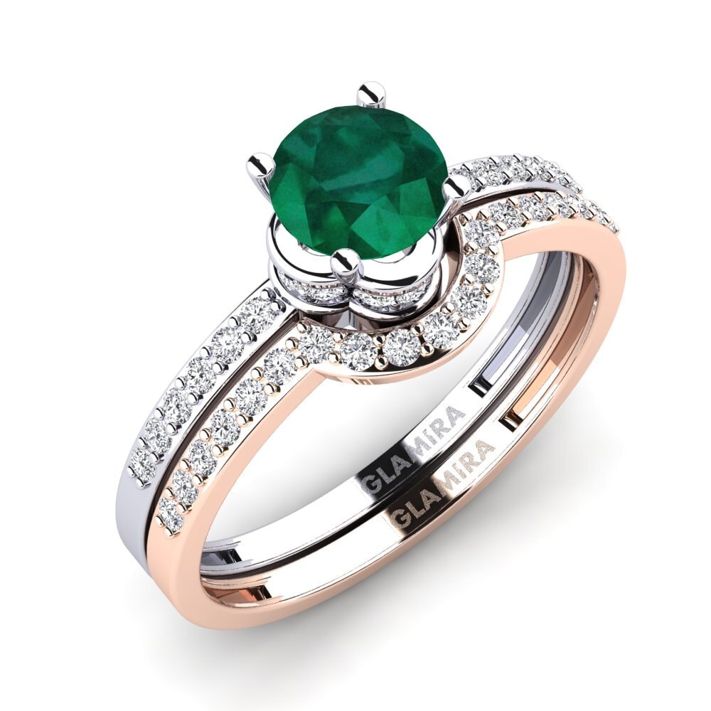 14ct White & Rose Gold Emerald Bridal Set Htingi