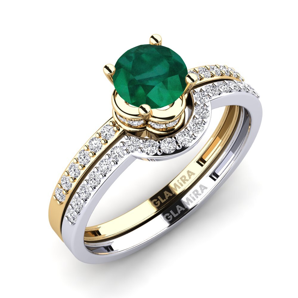 14ct Yellow & White Gold Emerald Bridal Set Htingi
