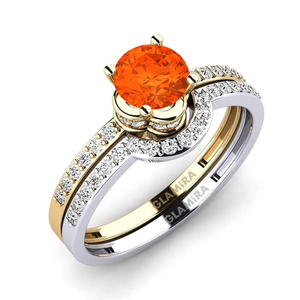 14ct Yellow & White Gold Fire-Opal Bridal Set Htingi