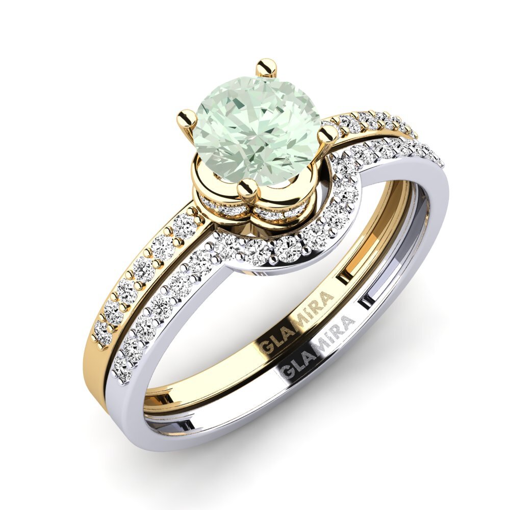 14ct Yellow & White Gold Green Amethyst Bridal Set Htingi