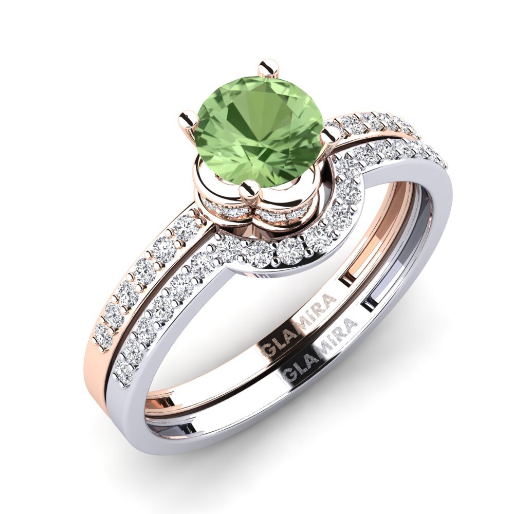 18ct Rose & White Gold Green Sapphire Bridal Set Htingi