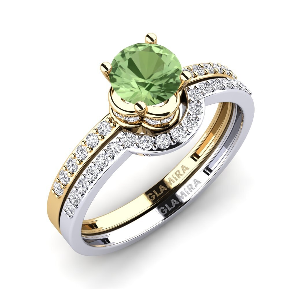 14ct Yellow & White Gold Green Sapphire Bridal Set Htingi