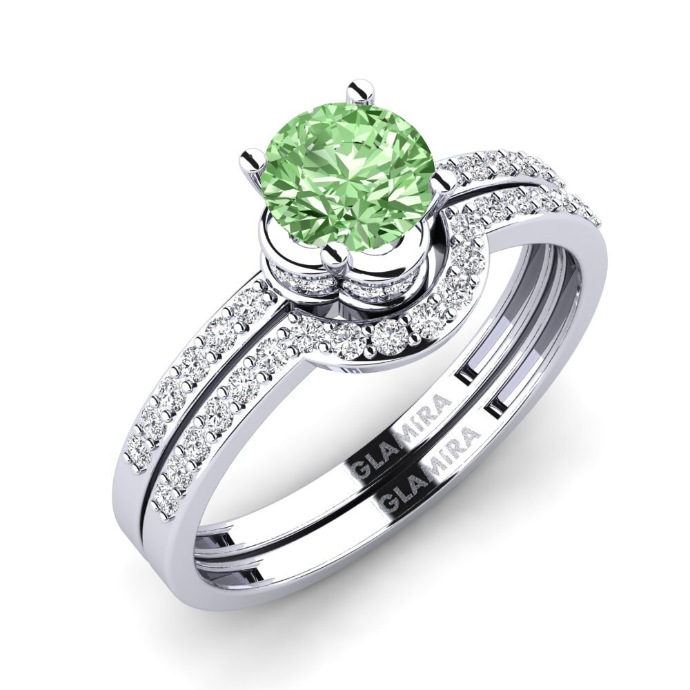 9ct White Gold Green Diamond Bridal Set Htingi