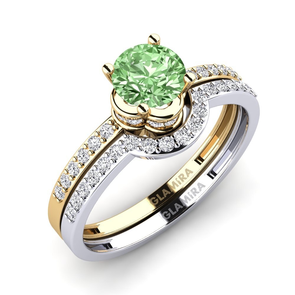 14ct Yellow & White Gold Green Diamond Bridal Set Htingi