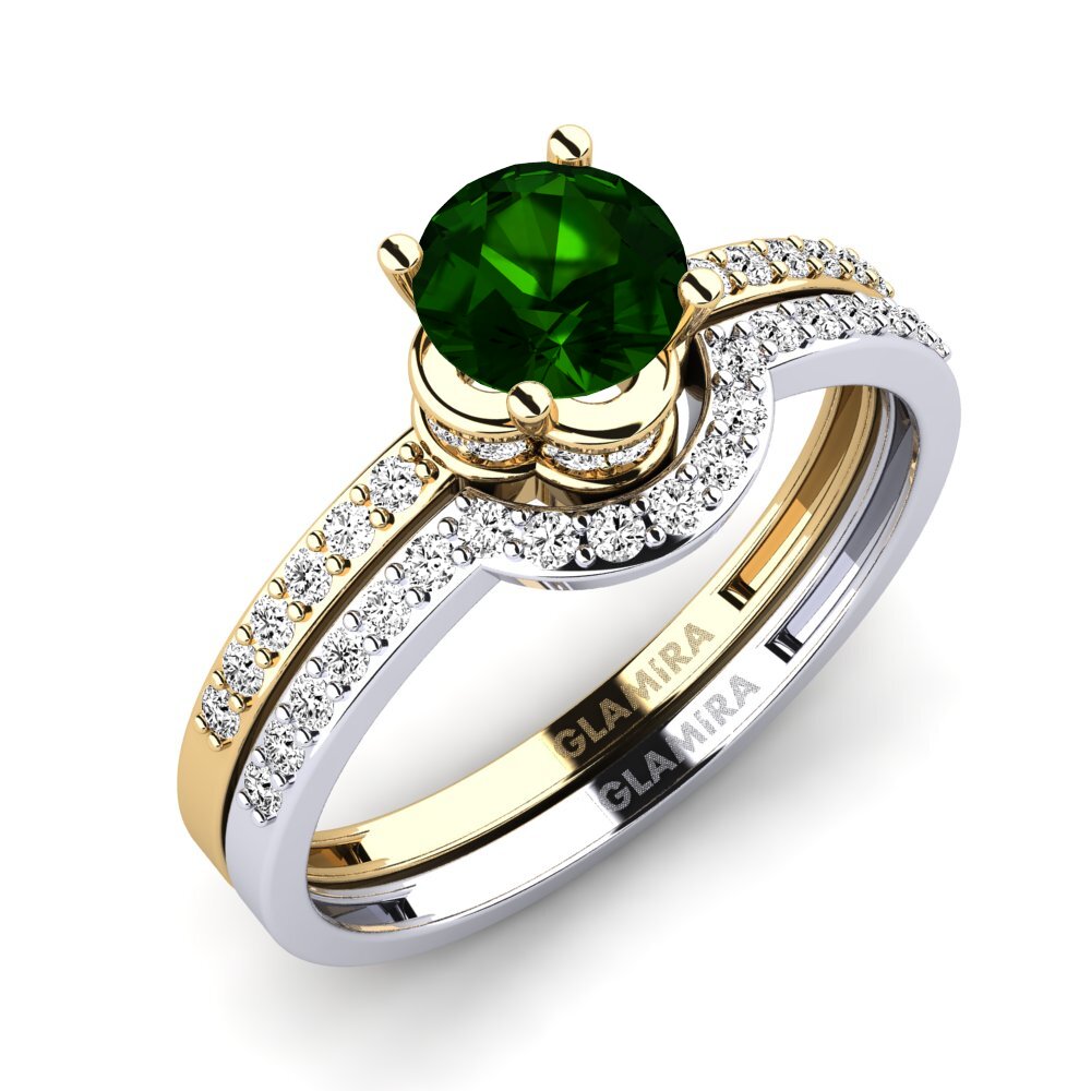 14ct Yellow & White Gold Green Tourmaline Bridal Set Htingi
