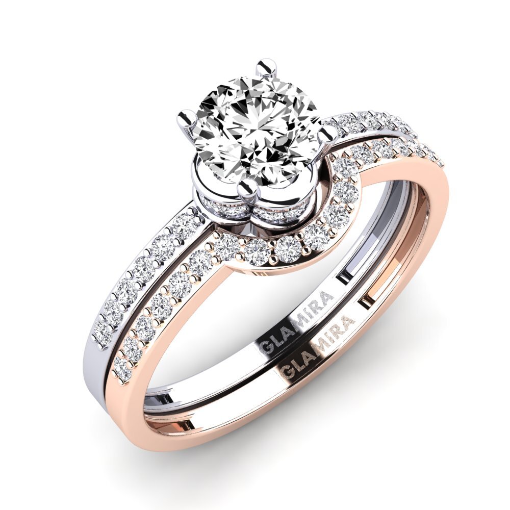 14k Oro Blanco & Rosa Moissanita Set de Anillos Htingi