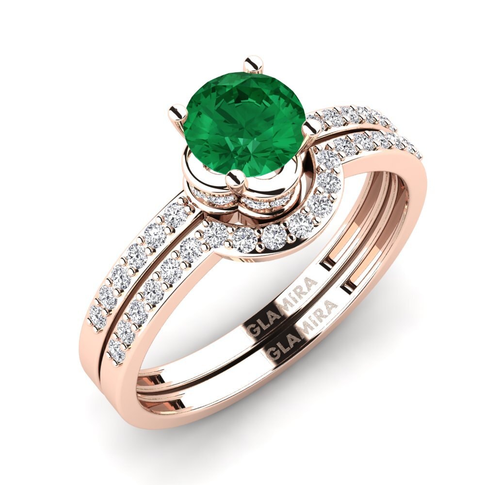 18ct Rose Gold Emerald (Lab Created) Bridal Set Htingi