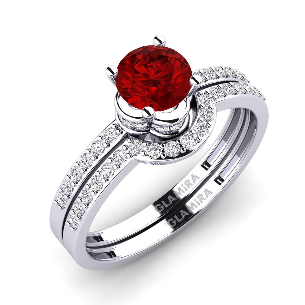 9ct White Gold Ruby (Lab Created) Bridal Set Htingi