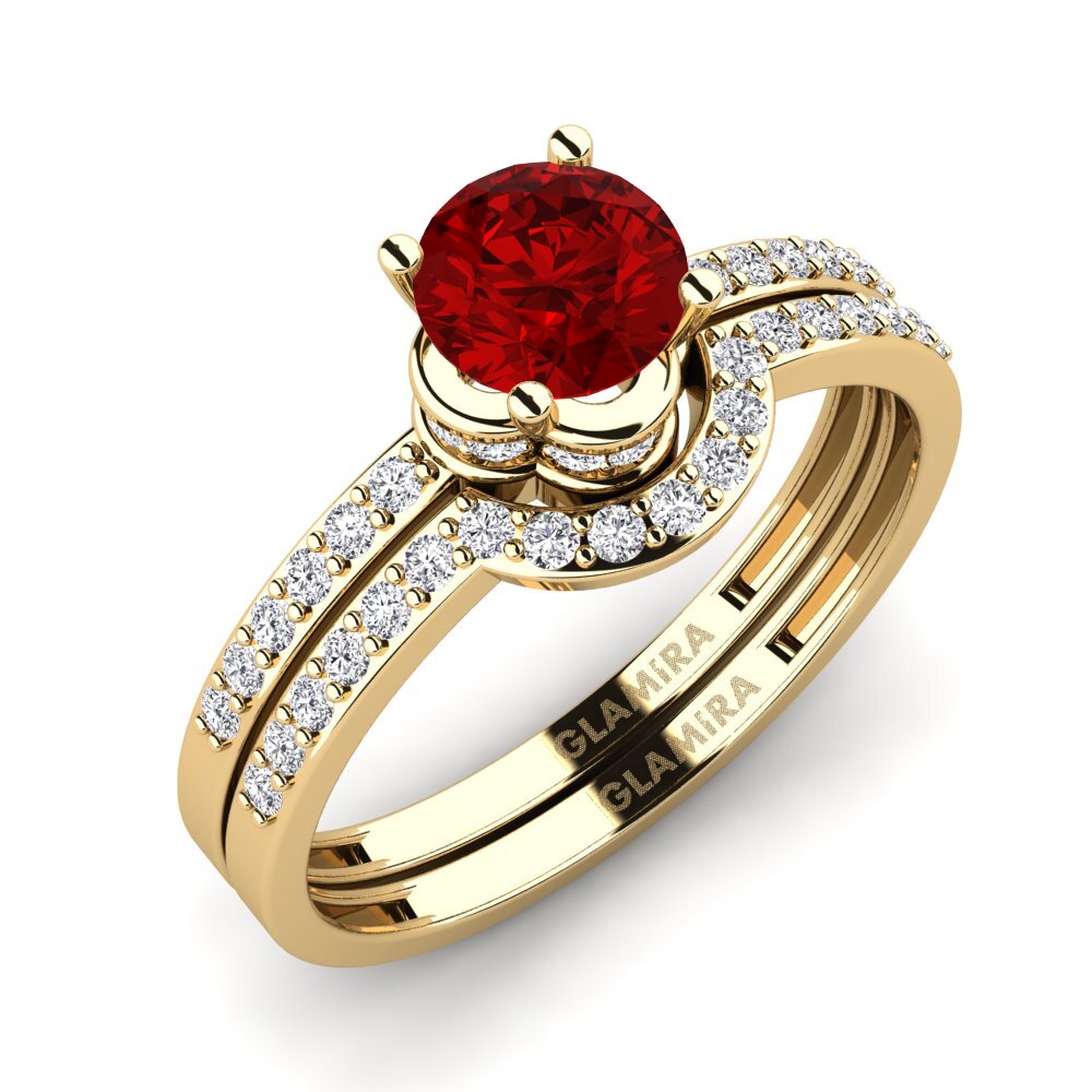18ct Yellow Gold Ruby (Lab Created) Bridal Set Htingi