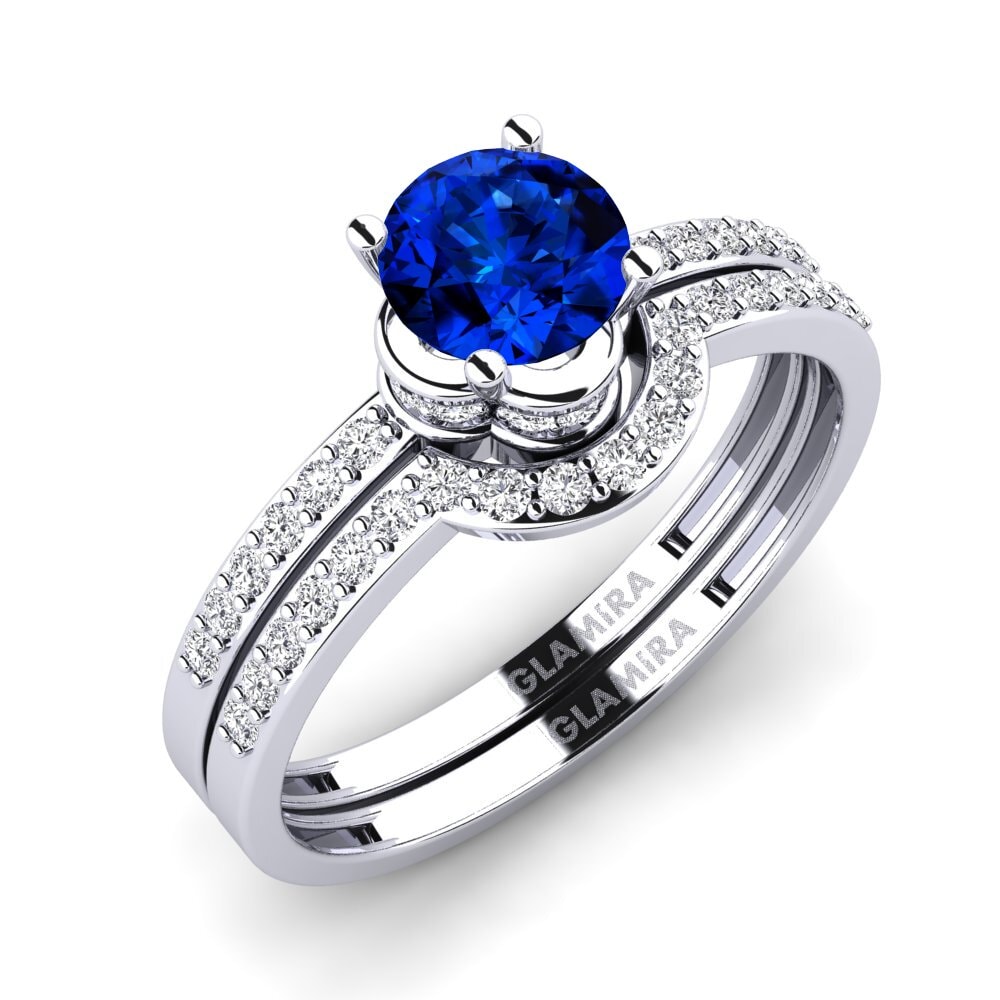 14ct White Gold Sapphire (Lab Created) Bridal Set Htingi
