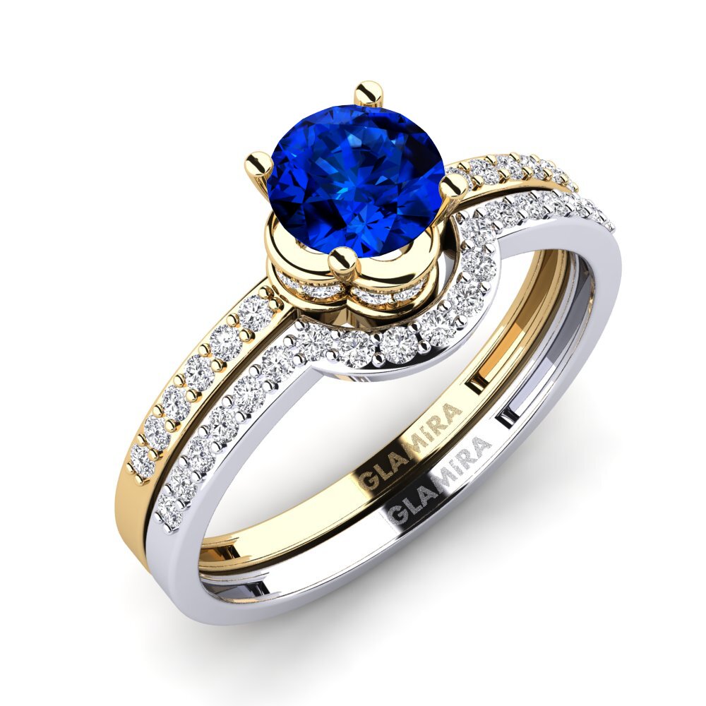 14ct Yellow & White Gold Sapphire (Lab Created) Bridal Set Htingi