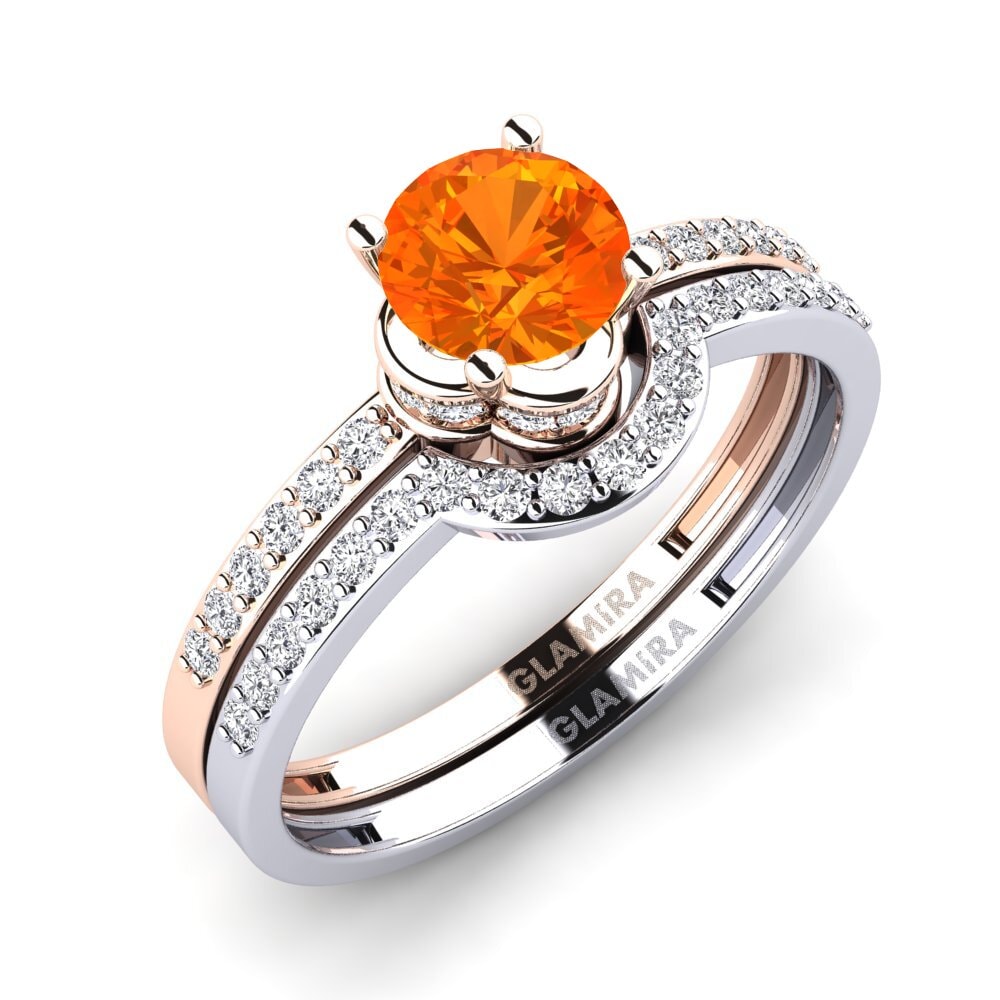 14k 紅白K金 橙色蓝宝石 婚礼套装 Htingi