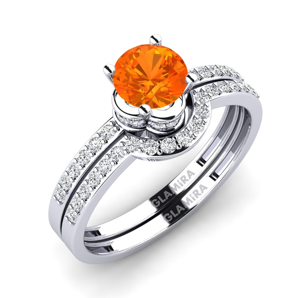 14ct White Gold Orange Sapphire Bridal Set Htingi