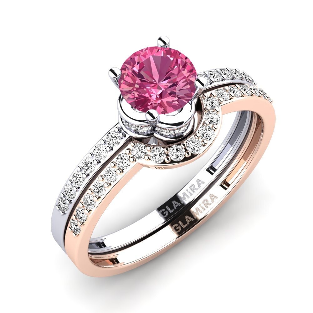 14ct White & Rose Gold Pink Tourmaline Bridal Set Htingi