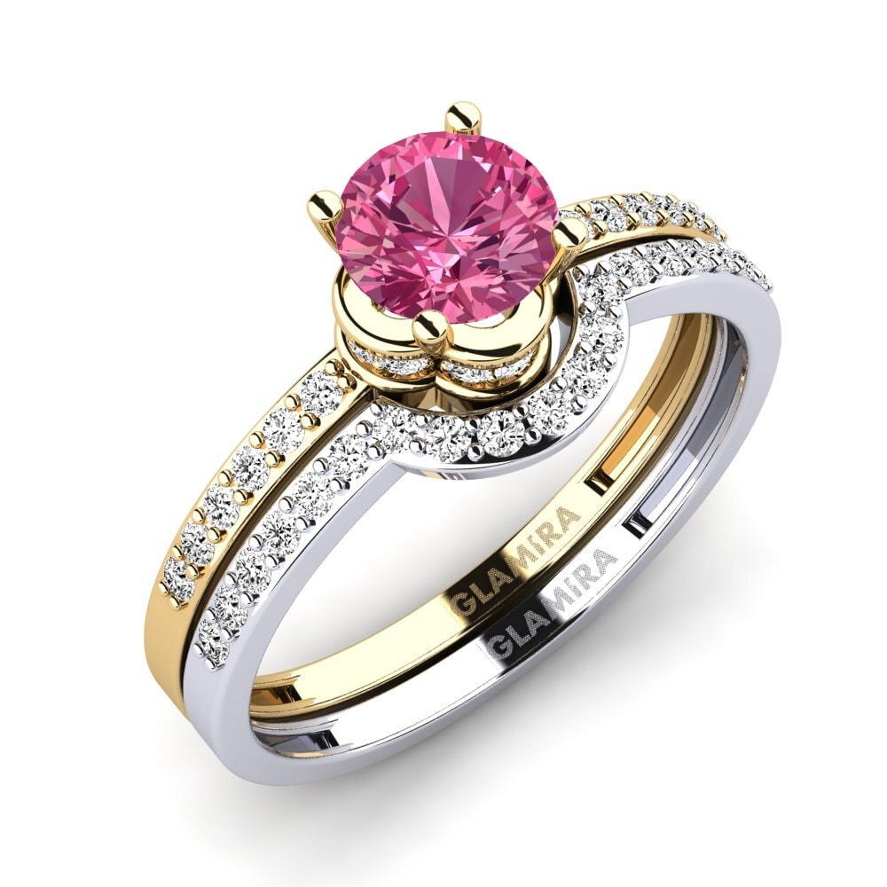14ct Yellow & White Gold Pink Tourmaline Bridal Set Htingi
