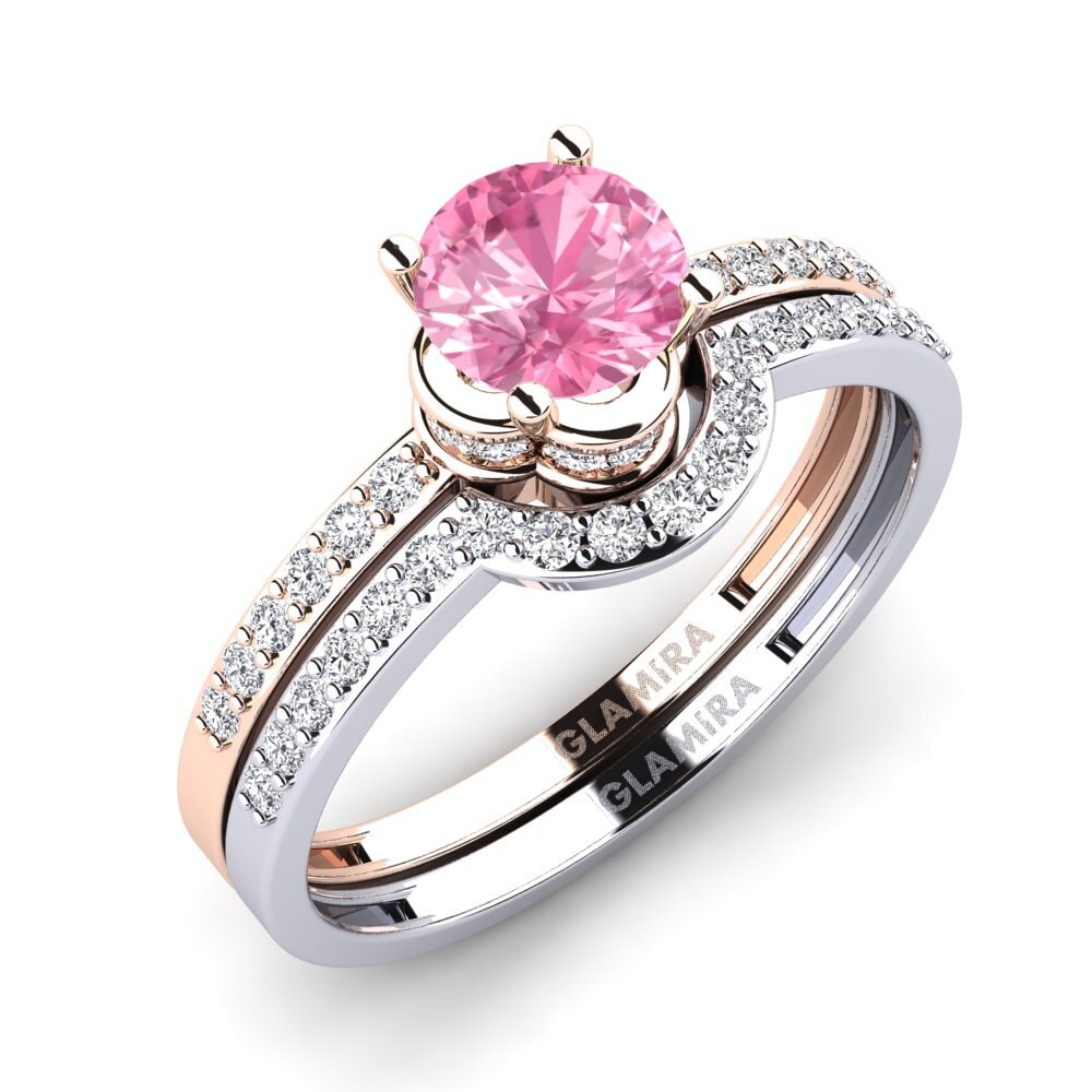 9ct Rose & White Gold Pink Sapphire Bridal Set Htingi