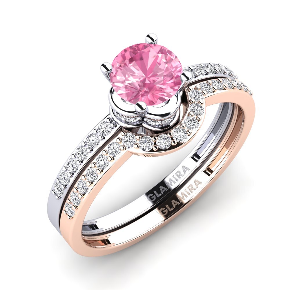 14ct White & Rose Gold Pink Sapphire Bridal Set Htingi