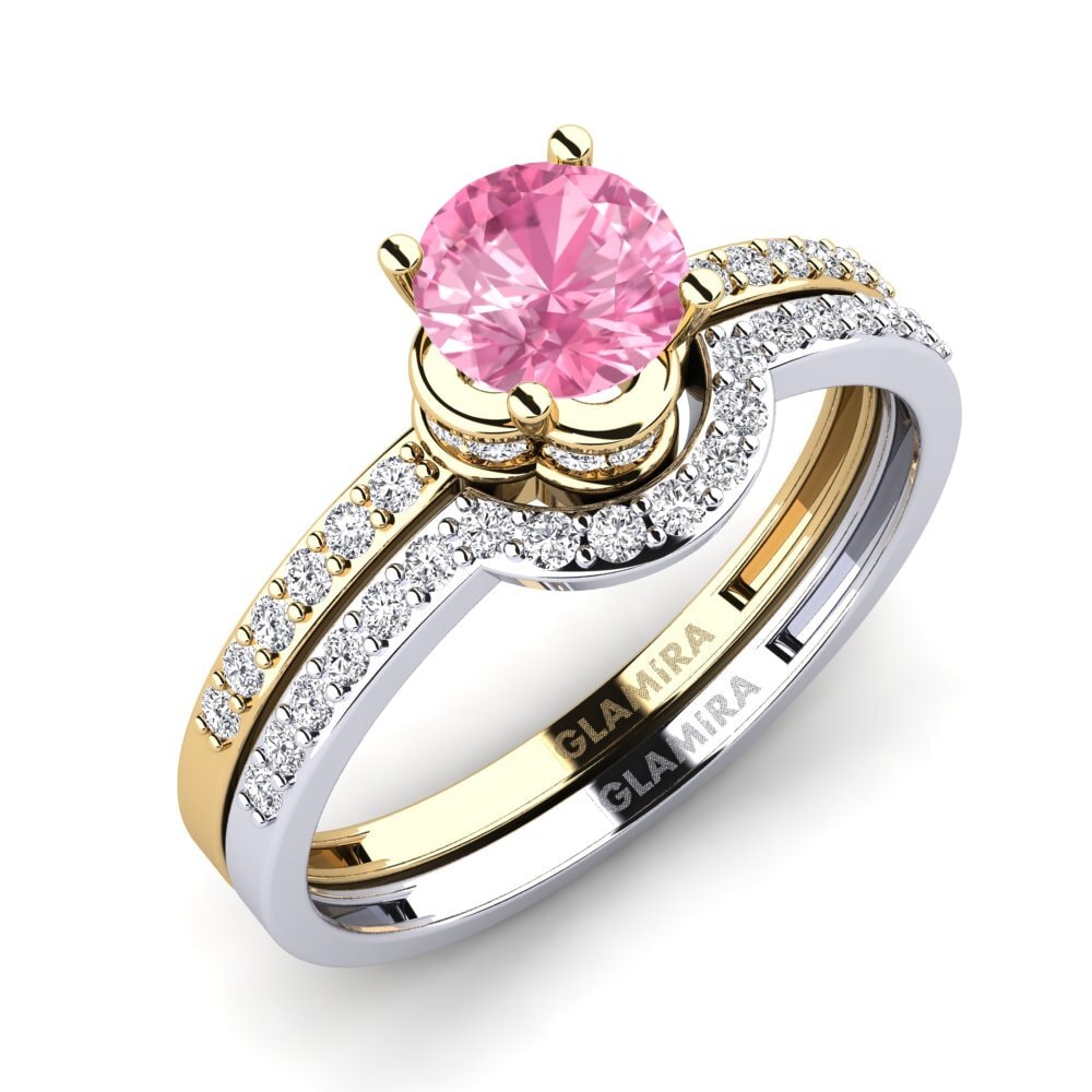 14ct Yellow & White Gold Pink Sapphire Bridal Set Htingi