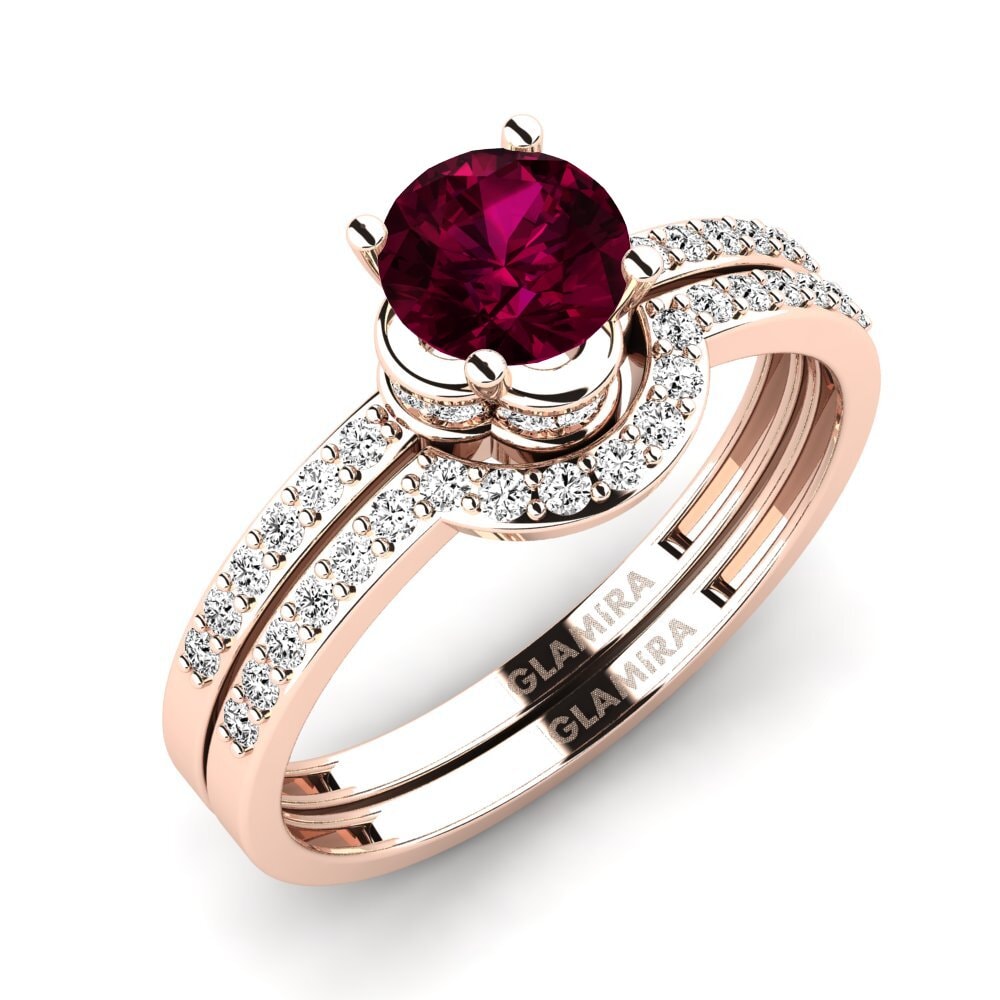 玫瑰金-14k 红榴石 婚礼套装 Htingi