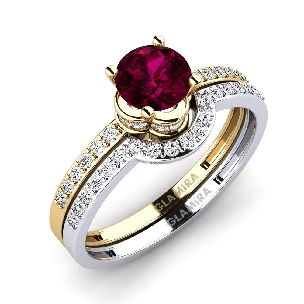 14ct Yellow & White Gold Rhodolite Garnet Bridal Set Htingi