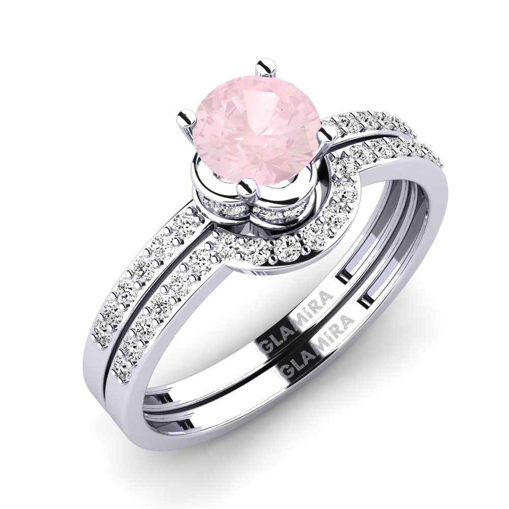 14ct White Gold Rose Quartz Bridal Set Htingi