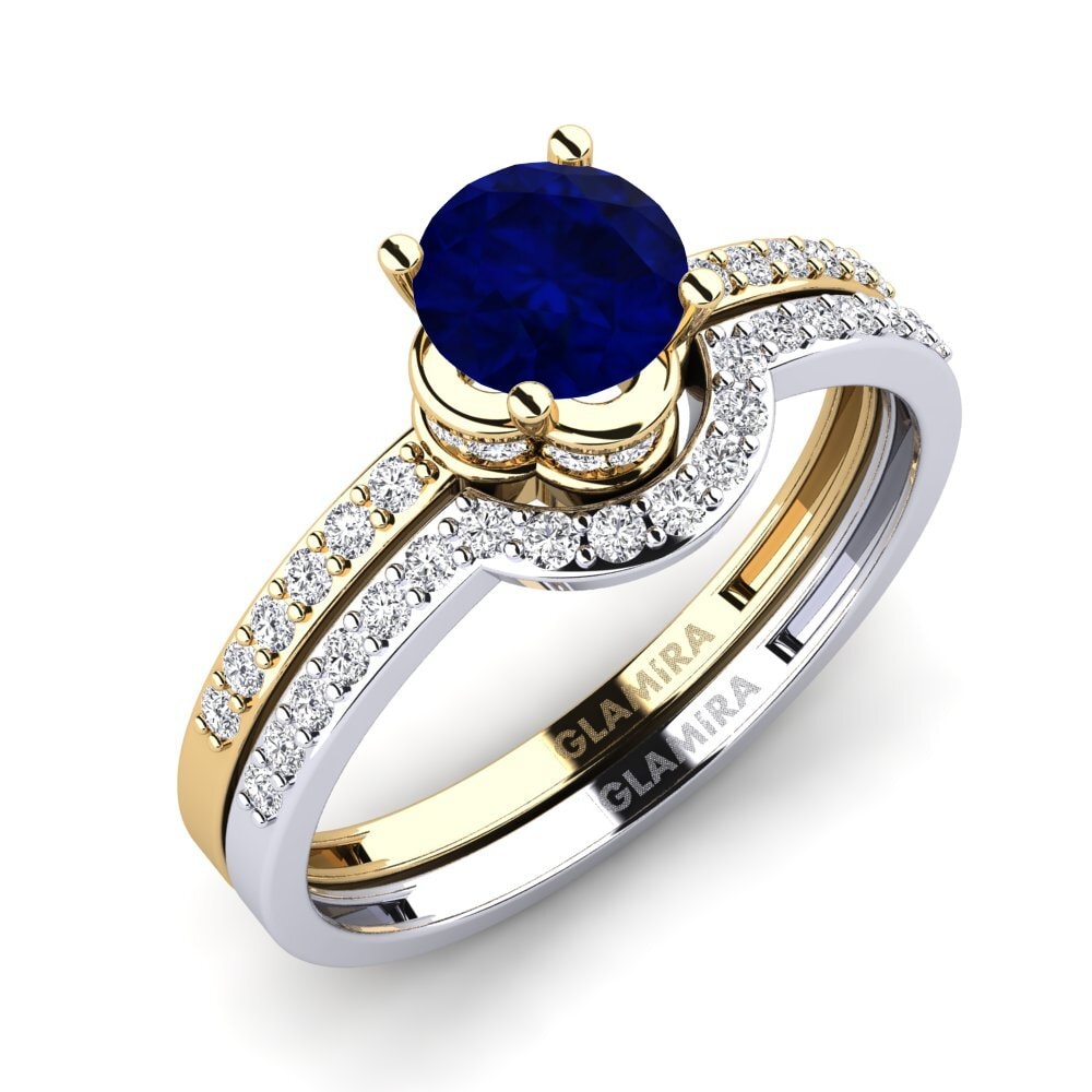 14ct Yellow & White Gold Sapphire Bridal Set Htingi