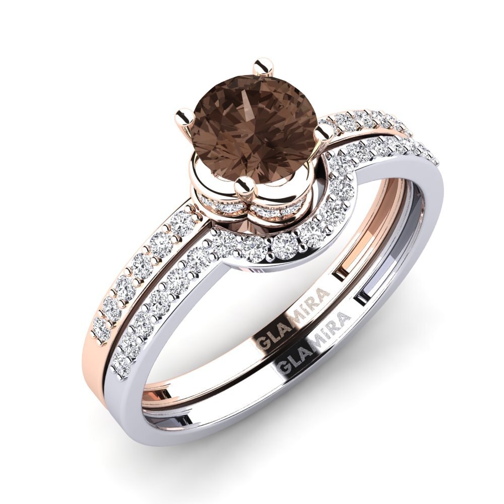 18ct Rose & White Gold Smoky Quartz Bridal Set Htingi