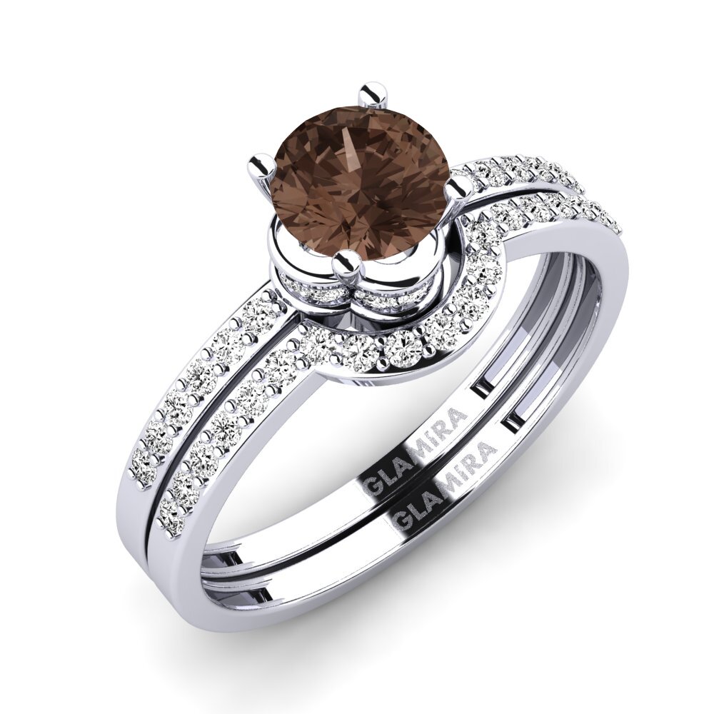 Plata 925 Cuarzo humo Set de Anillos Htingi