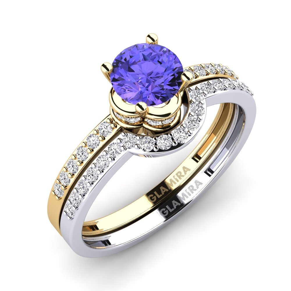 18ct Yellow & White Gold Tanzanite Bridal Set Htingi