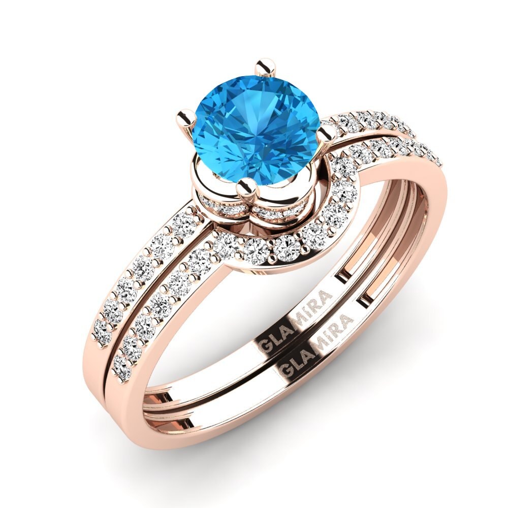 玫瑰金-14k 藍托帕石 婚礼套装 Htingi