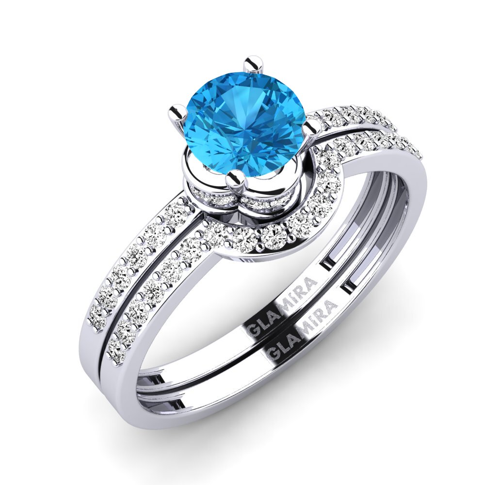 Platino 950 Topazio Azzurro Set da Sposa Htingi