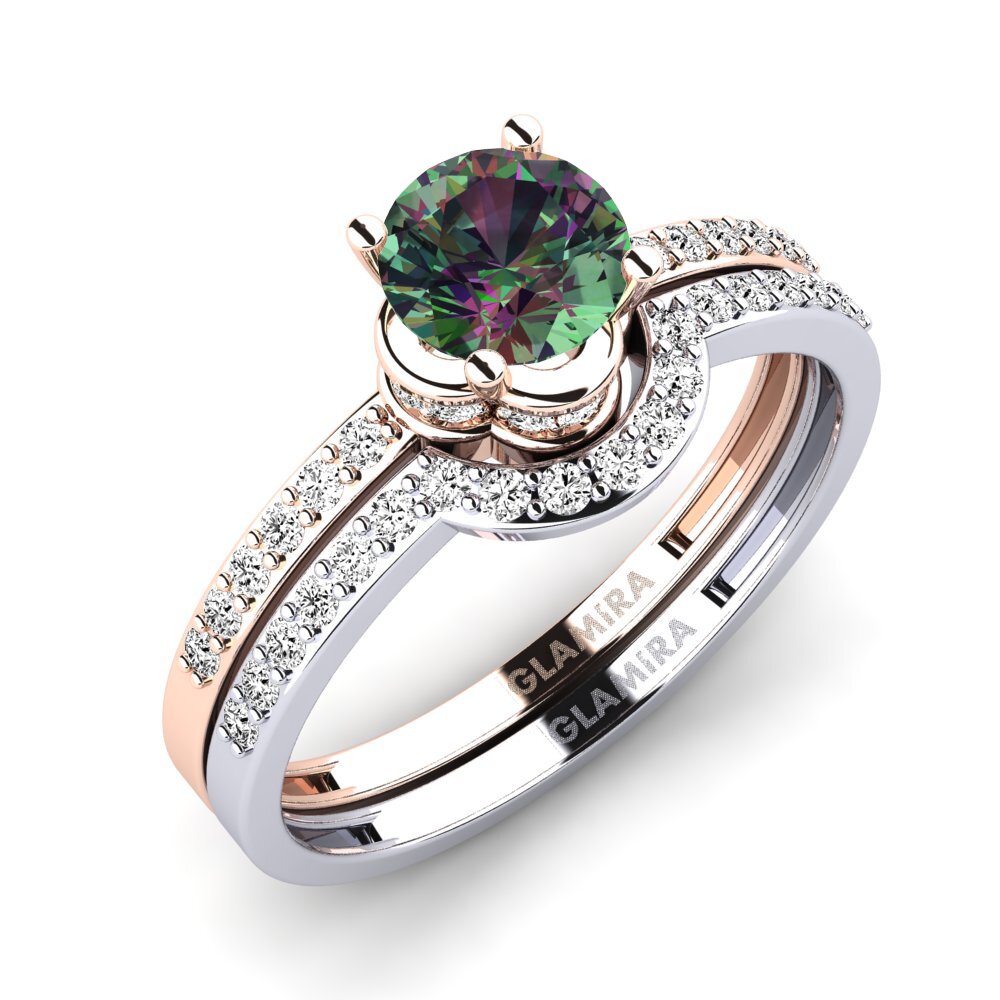 14k Oro Rosa & Blanco Topacio Místico Set de Anillos Htingi
